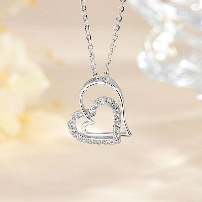 Heart Shape Necklace For Women In 925 Sterling Silver With Zircon Inlay And Cable Chain