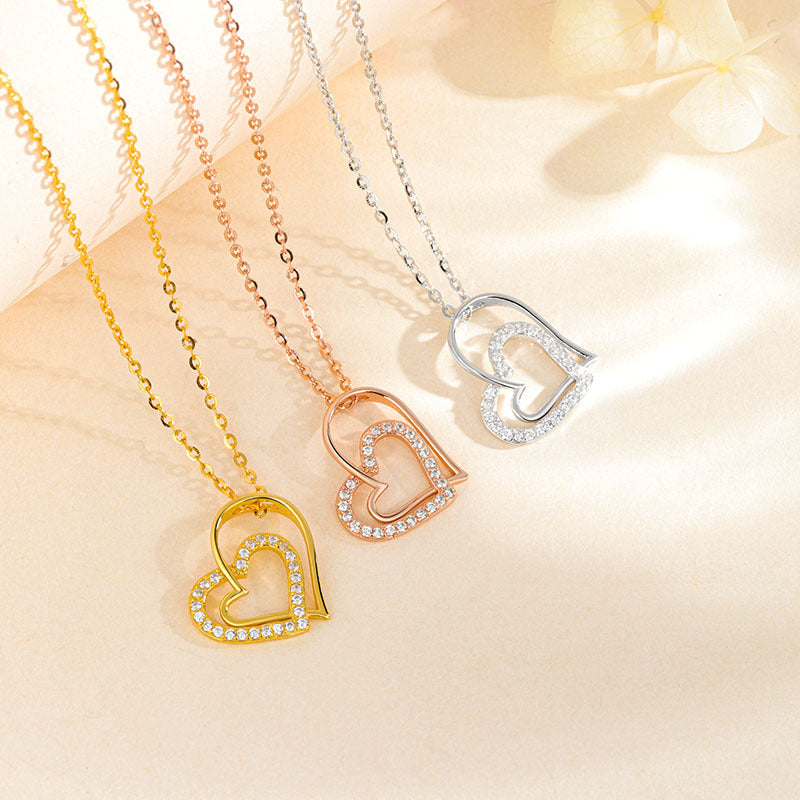 Heart Shape Necklace For Women In 925 Sterling Silver With Zircon Inlay And Cable Chain
