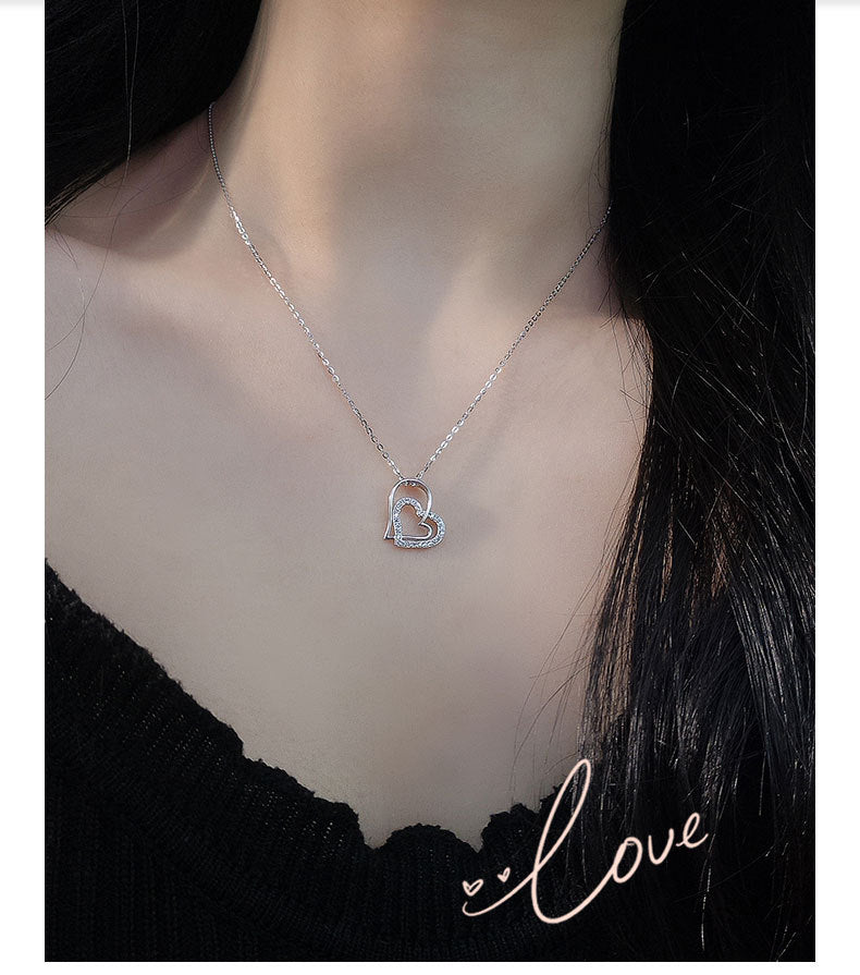 Heart Shape Necklace For Women In 925 Sterling Silver With Zircon Inlay And Cable Chain
